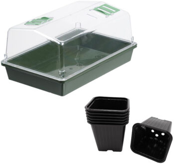 Nature Grote kweekbak/kweekkast met deksel inclusief 14x kunststof kweekpotjes 21 x 55 x 31 cm