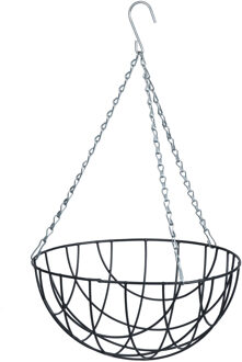 Nature Hanging basket / plantenbak donkergrijs met ketting 16 x 30 x 30 cm - metaaldraad - hangende bloemen