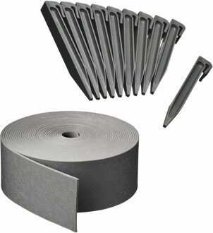 Nature Kunststof grasrand / borderrand grijs inclusief 40x grondpennen van 40 meter x 7,5 cm
