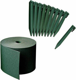 Nature Kunststof grasrand / borderrand groen inclusief 30x grondpennen 30 meter x 15 cm hoogte