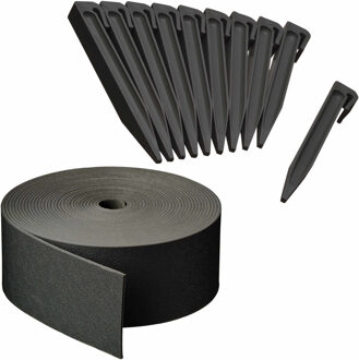 Nature Kunststof grasrand / borderrand zwart inclusief 20x grondpennen 20 meter x 7,5 cm