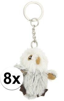 Nature Planet Pluche uil sleutelhanger - 8x - Uil knuffel - 6 cm - Speelgoed sleutelhangers Wit