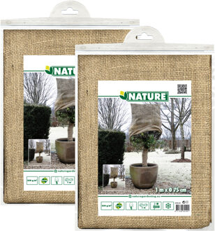Nature Plantenhoes jute - 2x stuks - H100 x D75 cm - naturel - met trekkoord - anti-vorst beschermhoes
