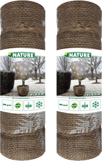 Nature Plantenhoes jute - 2x stuks - H100 x D75 cm - naturel - wintermotief - anti-vorst beschermhoes