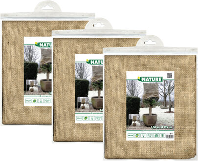 Nature Plantenhoes jute - 3x - H150 x D125 cm - naturel - met trekkoord - anti-vorst beschermhoes