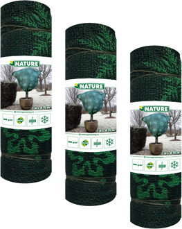 Nature Plantenhoes jute - 3x stuks - H100 x D75 cm - groen - wintermotief - anti-vorst planten beschermhoes