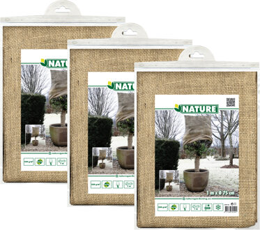 Nature Plantenhoes jute - 3x stuks - H100 x D75 cm - naturel - met trekkoord - anti-vorst beschermhoes