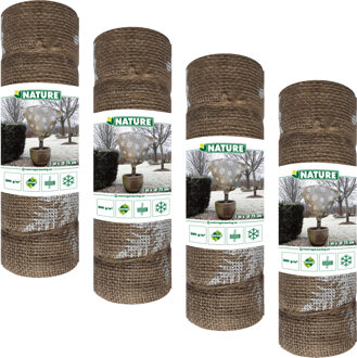 Nature Plantenhoes jute - 4x stuks - H100 x D75 cm - naturel - wintermotief - anti-vorst beschermhoes