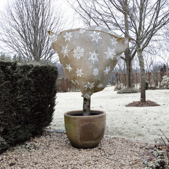 Nature Plantenhoes jute - H100 x D75 cm - naturel - wintermotief - anti-vorst planten beschermhoes