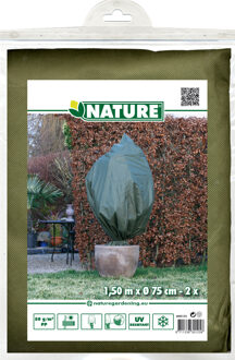 Nature Plantenhoes met trekkoord - 2x stuks - H150 x D75 cm - groen - anti-vorst planten beschermhoes