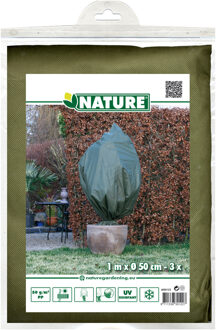 Nature Plantenhoes met trekkoord - 3x stuks - H100 x D50 cm - groen - anti-vorst planten beschermhoes