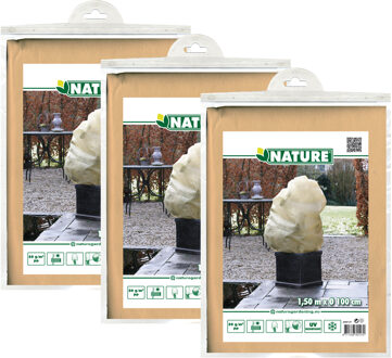 Nature Plantenhoes met trekkoord - 3x stuks - H150 x D100 cm - beige - anti-vorst planten beschermhoes