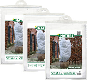 Nature Plantenhoes met trekkoord - 3x stuks - H150 x D100 cm - wit - anti-vorst planten beschermhoes