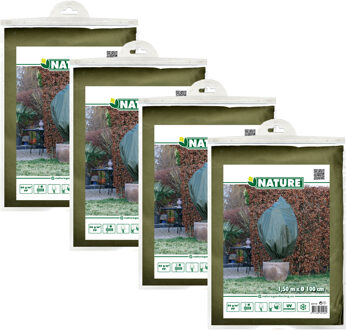 Nature Plantenhoes met trekkoord - 5x stuks - H150 x D100 cm - groen - anti-vorst planten beschermhoes