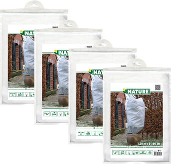 Nature Plantenhoes met trekkoord - 5x stuks - H150 x D100 cm - wit - anti-vorst planten beschermhoes