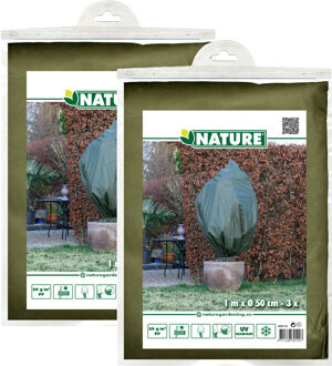 Nature Plantenhoes met trekkoord - 6x stuks - H100 x D50 cm - groen - anti-vorst planten beschermhoes