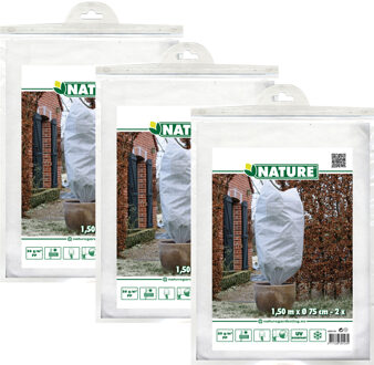 Nature Plantenhoes met trekkoord - 6x stuks - H150 x D75 cm - wit - anti-vorst planten beschermhoes