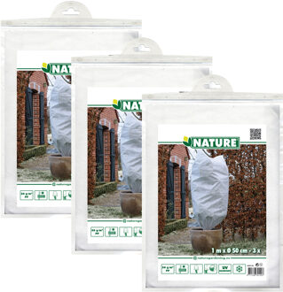 Nature Plantenhoes met trekkoord - 9x stuks - H100 x D50 cm - wit - anti-vorst planten beschermhoes