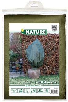 Nature Plantenhoes tegen vorst met aantrekkoord groen H 1 meter x D 50 cm 50 g/m2 set van 3 stuks - Winterafdekhoes - Winterhoes voor planten - Anti-vorst beschermhoes planten - Vorstbescherming - Planthoes