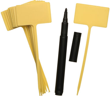 Nature Plantetiketten/plantenlabels - 10x - geel - kunststof - 13 cm - steeketiketten