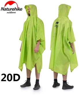 Naturehike 3 In 1 Regen Jassen Outdoor Camping Wandelen Fietsen Regenjas Poncho Mini Tarp Zon Schaduw Tent Voetafdruk Kamp Mat 20D groen