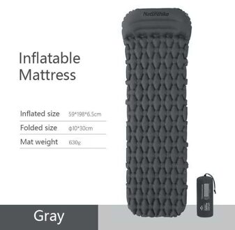 Naturehike Nylon Tpu Camping Mat Slapen Pad Lichtgewicht Vochtwerende Air Matras Draagbare Opblaasbare Matras NH19Z012-P grijs