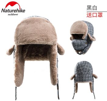 Naturehike Winter Outdoor Koude Hoed Fietsen Warme Muts Oor Bescherming Verdikte Winddicht Lei Feng Hoed zwart en wit rooster / L 59-62cm