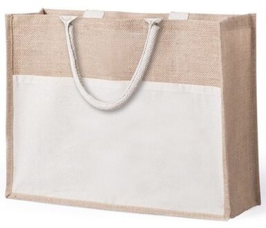 Naturel jute/katoenen shopper/boodschappen tas 44,5 cm - Boodschappentassen Beige