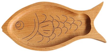 Natuurlijke Beuken Lade Houten Kids Voedsel Serveren Plaat Fruit Brood Lade Gerechten Snack Plaat-24.5X11.5X2cm (Vis)
