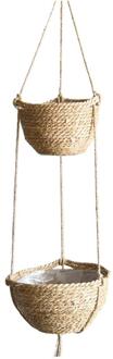 Natuurlijke Hand-Geweven 2 Tier Opknoping Planter Mand Handgemaakte Plant Hanger Decoratieve Opknoping Planter Pot Houder Voor Huisdecoratie licht geel
