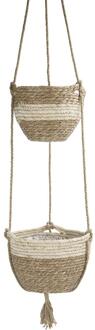 Natuurlijke Hand-Geweven 2 Tier Opknoping Planter Mand Handgemaakte Plant Hanger Decoratieve Opknoping Planter Pot Houder Voor Huisdecoratie wit