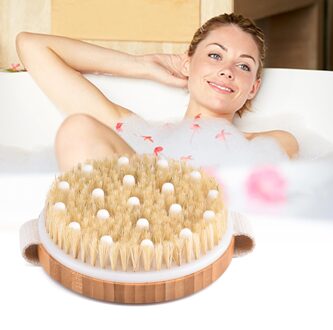 Natuurlijke Haren Bad Borstel Body Massage Ronde Houten Bad Douche Body Borstel Voor Terug Cellulite Reductie En Body Peeling