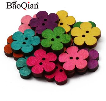 Natuurlijke Houten 50 Stuks 18Mm Bloemvorm 2 Hole Knoppen Handgemaakte Kleding Decoratie Plakboek Diy Thuis Naaien Ambachten Accessoires