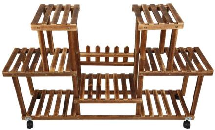 Natuurlijke Houten Plant Ondersteuning Bloem Stand Multi-layer Plant Stand Met Wielen Natuurlijke Grenen Frame Bloem Plant Plank met wheels
