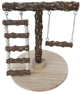 Natuurlijke Houten Vogel Baars Stand, Vogelkooi Play Stand Met Base Voor Vinken, vogel Training Chew Speelgoed Met Ladder En Schommels