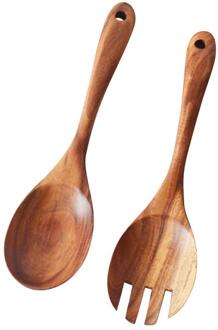 Natuurlijke Keuken Houten Lepel Salade Diner Serveerlepels Server Houten Vork Lepel Bestek Set Houten Keukengerei Servies
