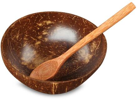 Natuurlijke Kokosnoot Kom Met Lepel Fruit Salade Noodle Rijstkom Houten Fruitschaal Handwerk Decoratie Creatieve Kokosnoot Kom 2stk