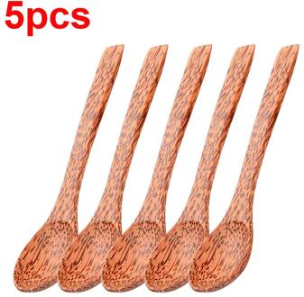 Natuurlijke Kokosnoot Kom Met Lepel Fruit Salade Noodle Rijstkom Houten Fruitschaal Handwerk Decoratie Creatieve Kokosnoot Kom 5stk lepel