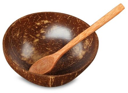 Natuurlijke Kokosnoot Kom Milieuvriendelijke Soep Salade Noodle Rijstkom Houten Fruit Container Handwerk Keukengerei Accessoires Op Voorraad lepel en bowl