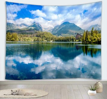 Natuurlijke Landschap Wandtapijten Bos Mountain Lake Water Reflectie Landschap Wandtapijt Ontspannen Rustige Wandtapijt Slaapkamer Woonkamer 90x73cm