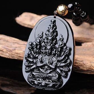 Natuurlijke Obsidiaan Hand Gesneden Avalokitesvara Hanger Boutique Sieraden Mannen En Vrouwen Kettingen Accessoires