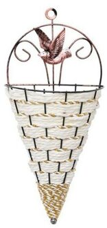 Natuurlijke Rieten Bloemenmand Vaas Rotan Muur Opknoping Pot Planter Rotan Vaas Mand Decor Muur Gemonteerde Smeedijzeren wit