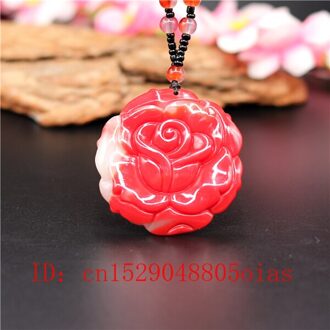 Natuurlijke Rood Wit Chinese Jade Rose Hanger Ketting Charm Jadeïet Sieraden Mode Accessoires Gesneden Amulet Voor Vrouwen