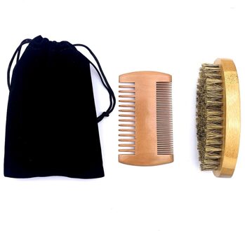 Natuurlijke Varkenshaar Baard Borstel Voor Mannen Bamboe Gezicht Massage Dat Wonderen Te Kam Baarden En Snor Beard Brush zwart