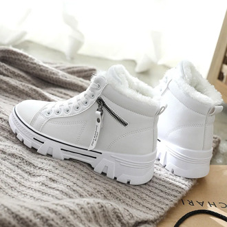 NAUSK Winter Boots Women Ankle Boots Warm PU Plush Winter Woman Shoes Sneakers Flats Lace Up Ladies Shoes Women Short Snow Boots