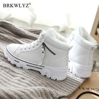 NAUSK Winter Boots Women Ankle Boots Warm PU Plush Winter Woman Shoes Sneakers Flats Lace Up Ladies Shoes Women Short Snow Boots