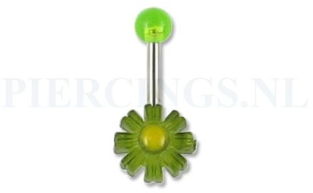 Navelpiercing acryl bloem groen met geel