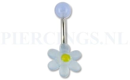 Navelpiercing acryl bloem lichtblauw-geel