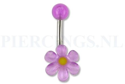 Navelpiercing acryl bloem paars met geel
