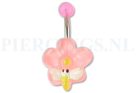 Navelpiercing acryl bloem roze met vlinder